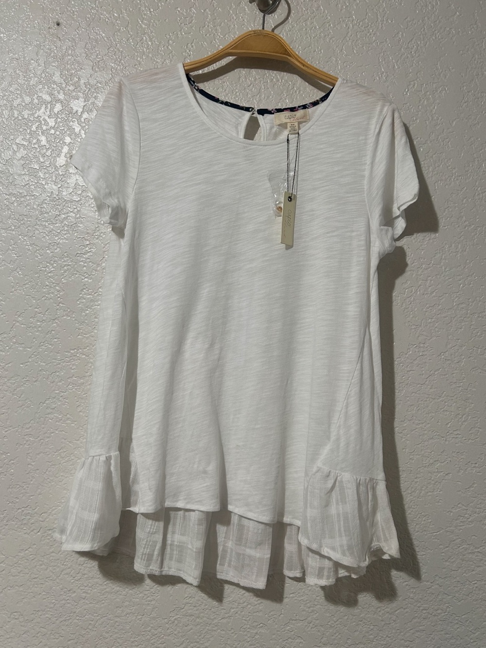 Caslon White Short Sleeve Ruffle-Hem Tee